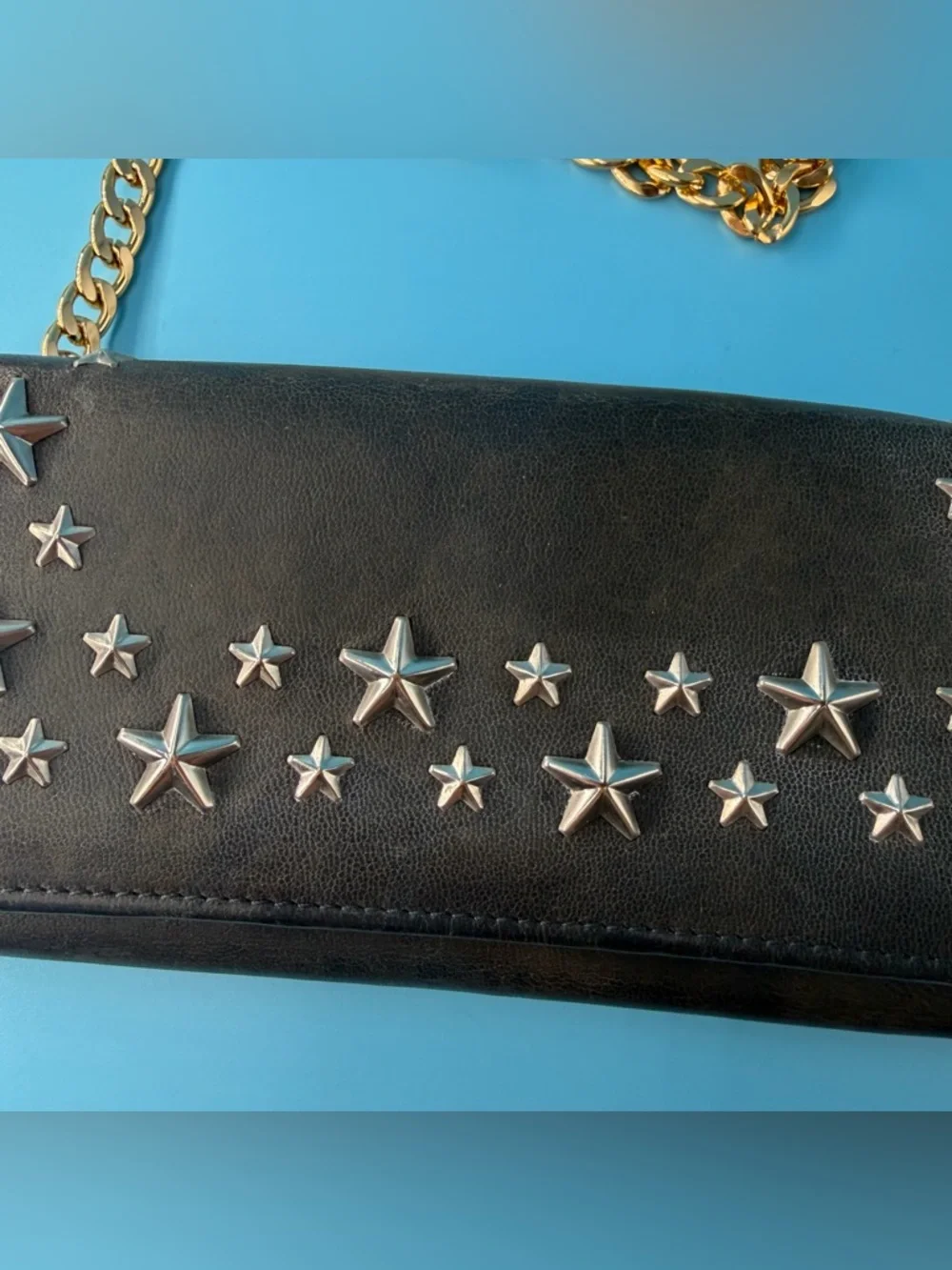 Jimmy Choo Studded Grey Flap Wallet On Chain Crossbody